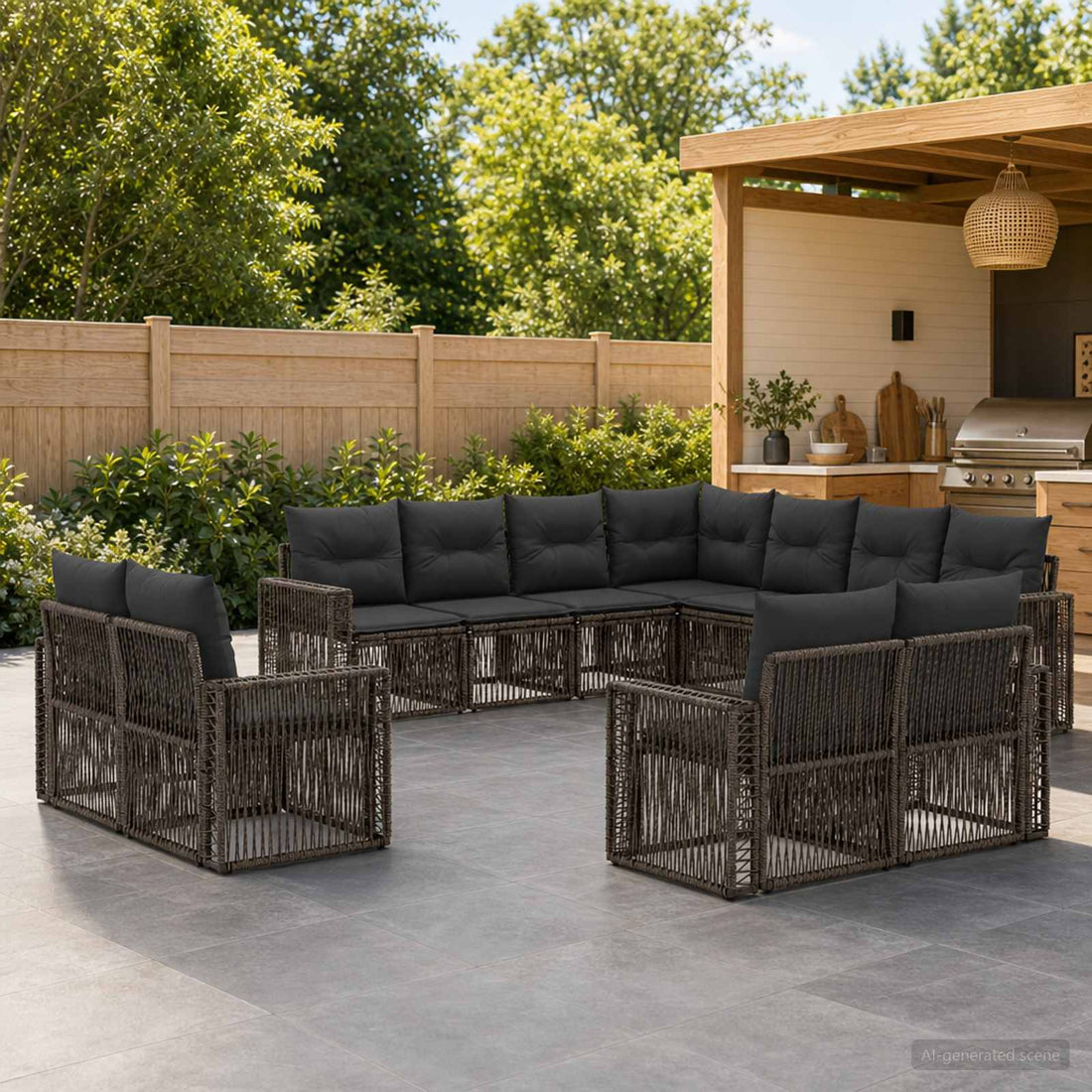 vidaXL Conjunto de sofás de jardín 11 uds. Gris y Gris Oscuro