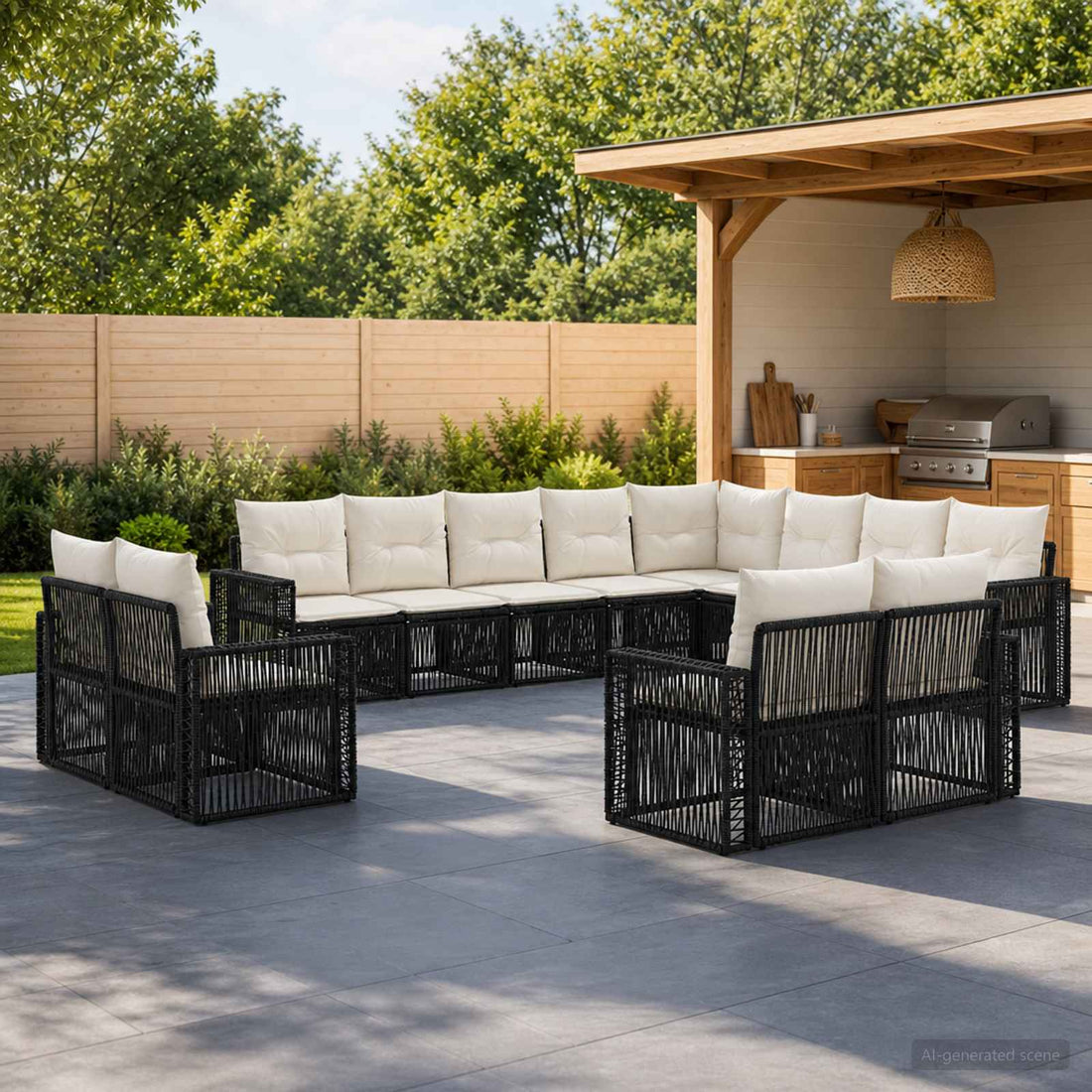 vidaXL Conjunto de sofás de jardín 12 uds. Negro y Blanco Crema
