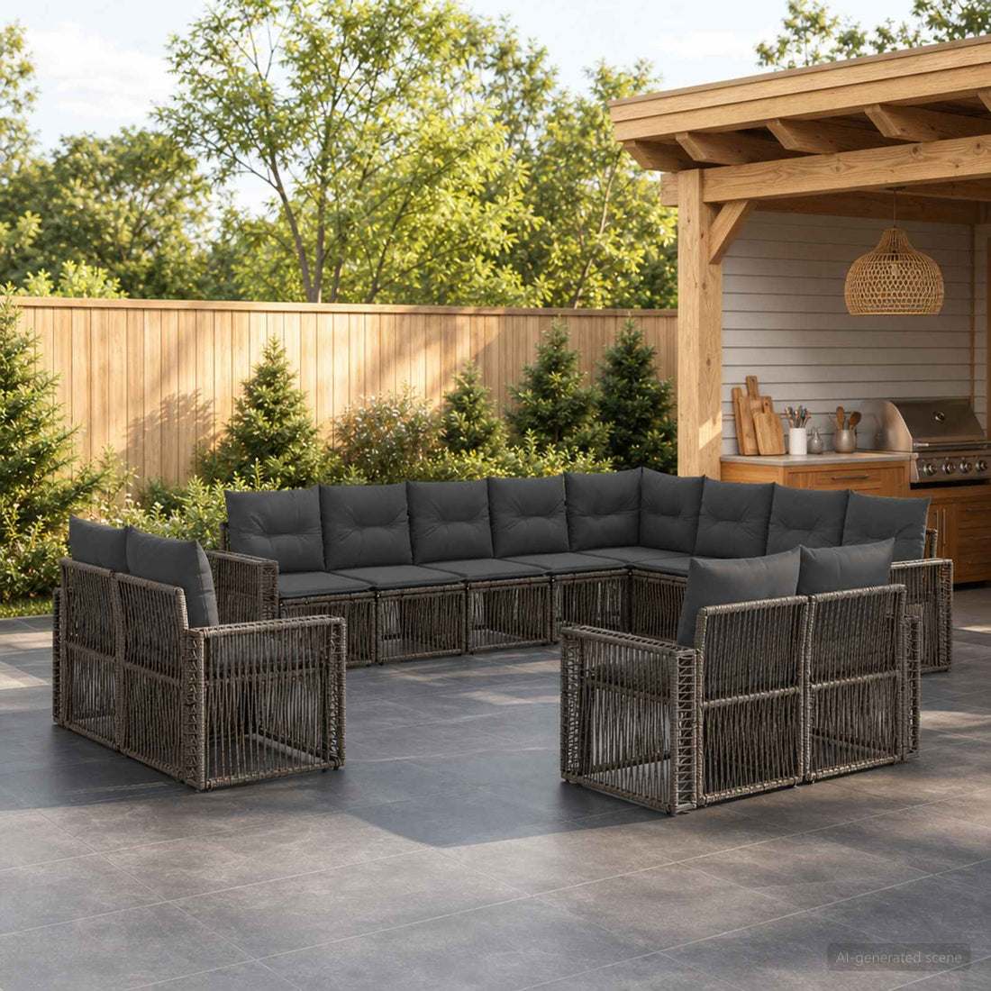 vidaXL Conjunto de sofás de jardín 12 uds. Gris y Gris Oscuro
