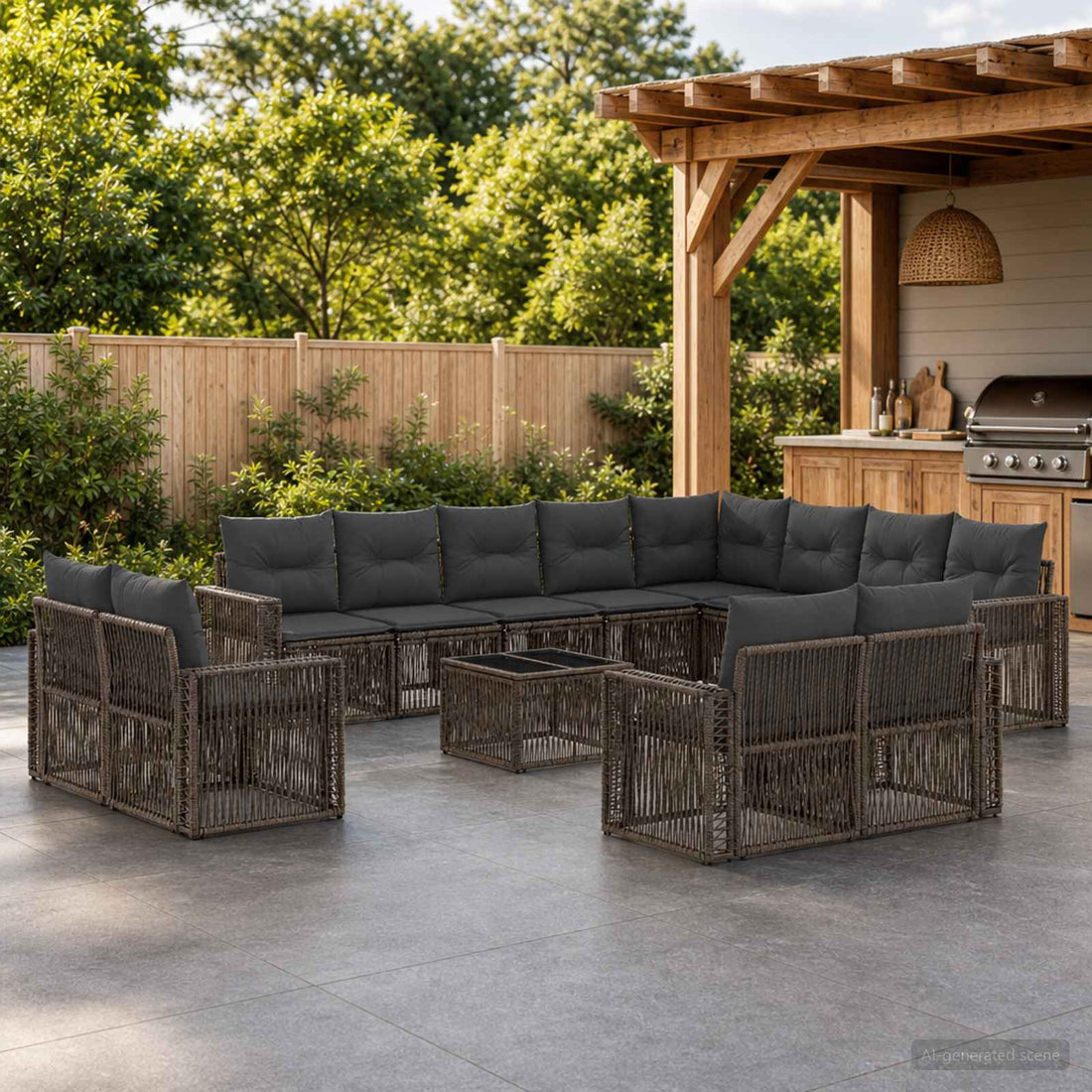 vidaXL Conjunto de sofás de jardín 13 uds. Gris y Gris Oscuro