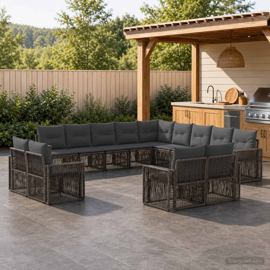 vidaXL Conjunto de sofás de jardín 13 uds. Gris y Gris Oscuro