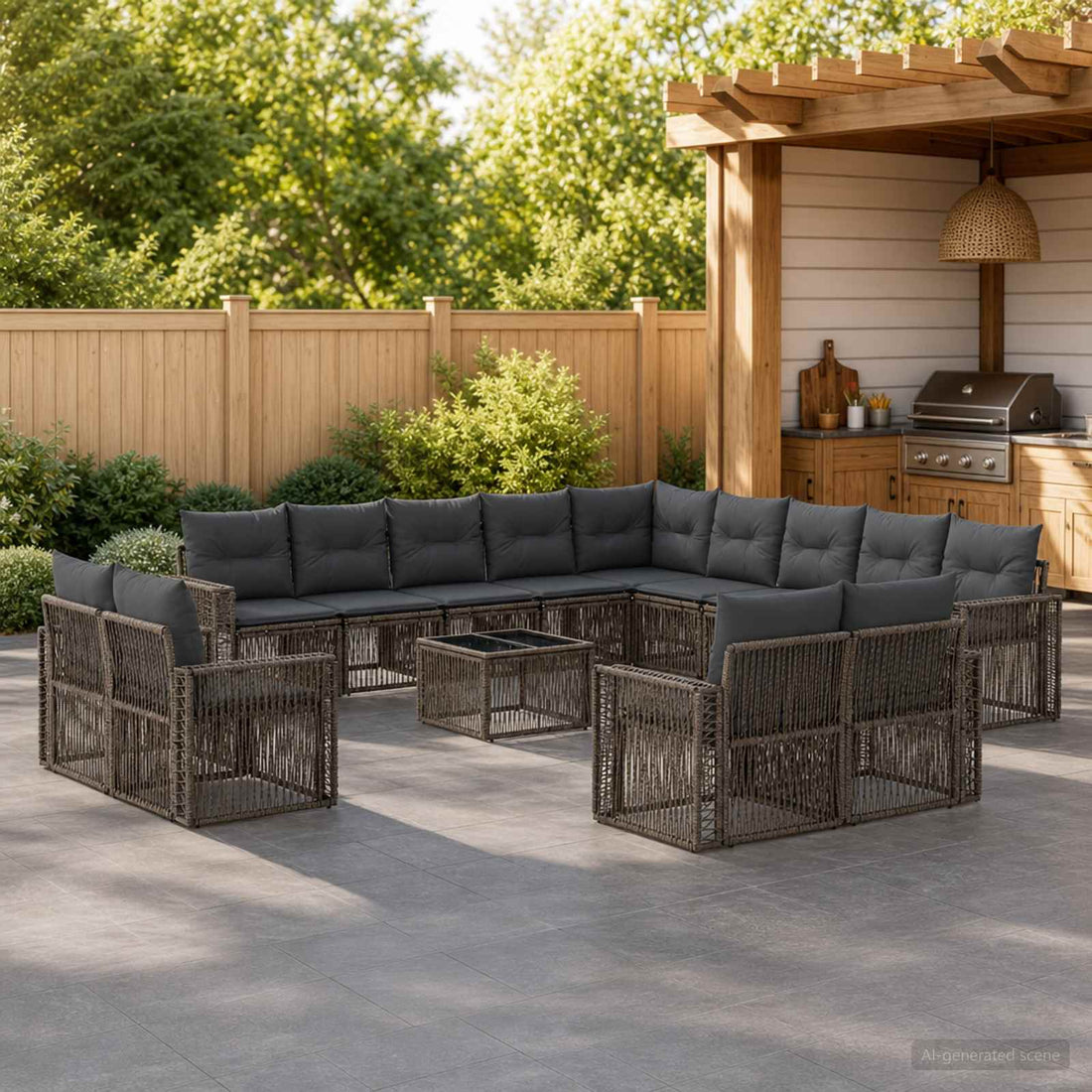 vidaXL Conjunto de sofás de jardín 14 uds. Gris y Gris Oscuro