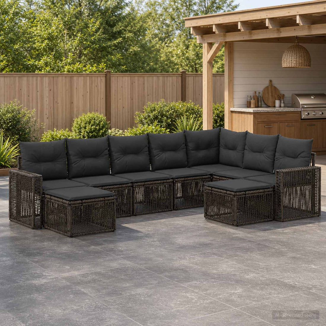 vidaXL Conjunto de sofás de jardín 9 uds. Gris y Gris Oscuro