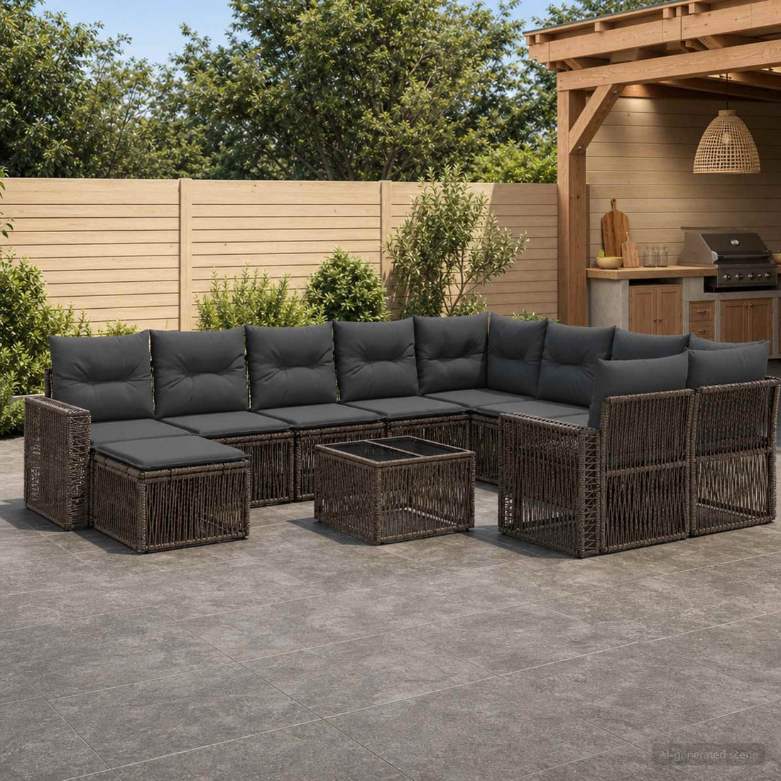 vidaXL Conjunto de sofás de jardín 11 uds. Gris ratán sintético