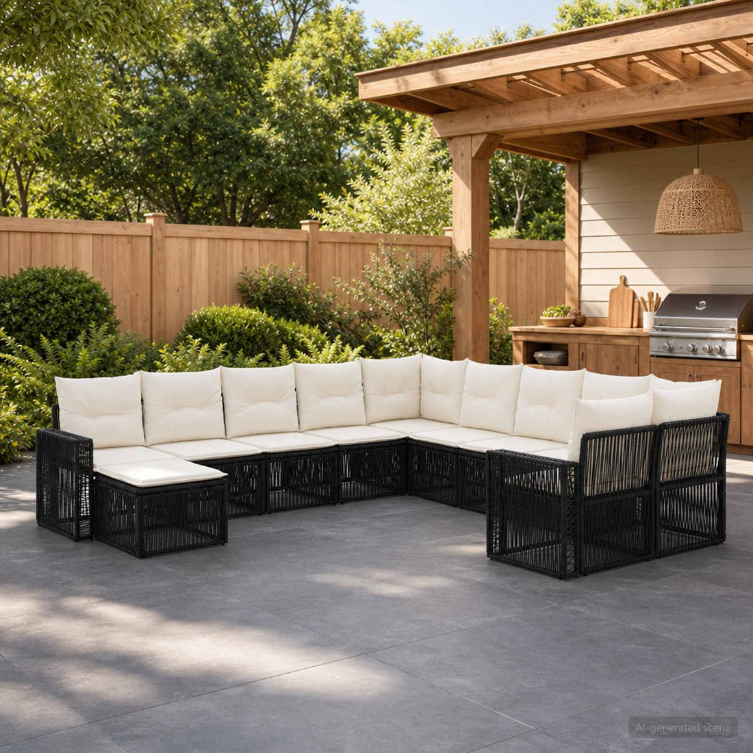 vidaXL Conjunto de sofás de jardín 11 uds. Negro y Blanco Crema