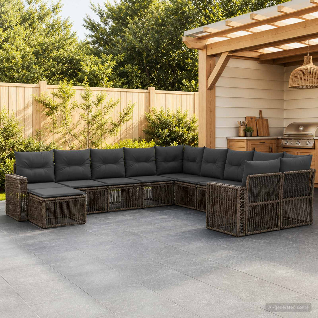 vidaXL Conjunto de sofás de jardín 11 uds. Gris y Gris Oscuro
