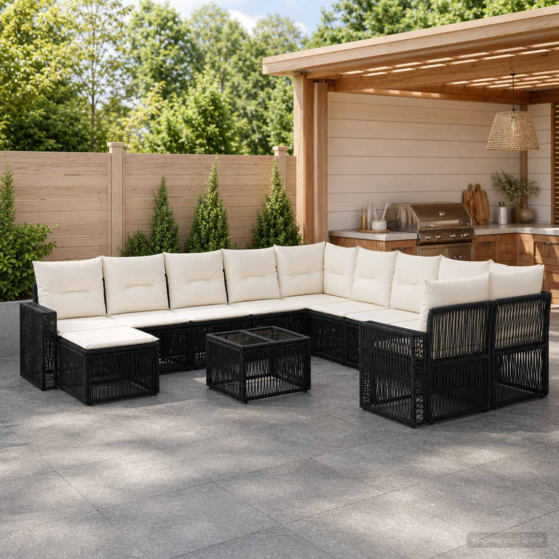 vidaXL Conjunto de sofás de jardín 12 uds. Negro y Blanco Crema