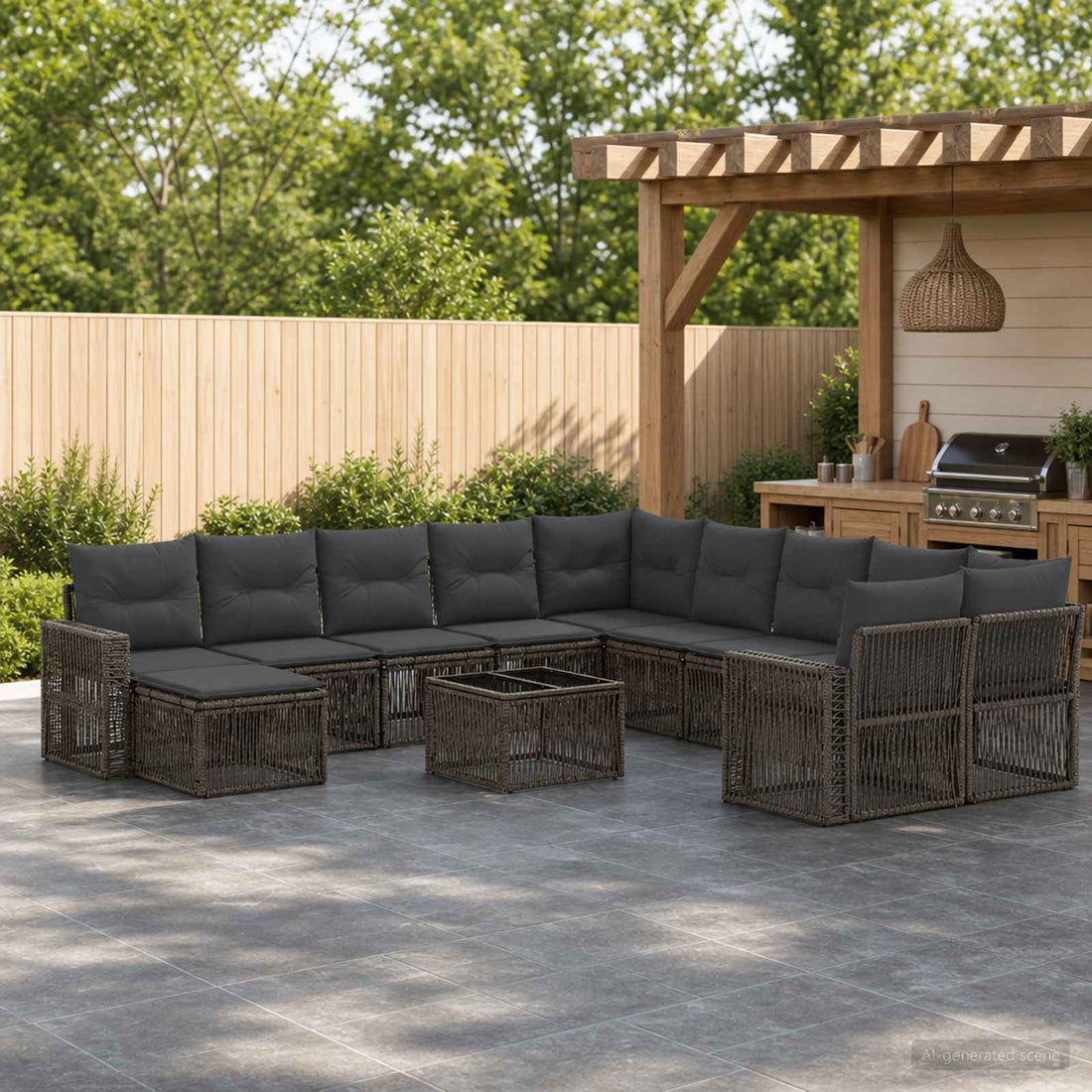 vidaXL Conjunto de sofás de jardín 12 uds. Gris y Gris Oscuro