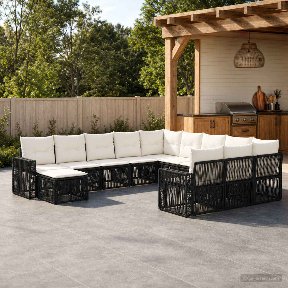 vidaXL Conjunto de sofás de jardín 12 uds. Negro y Blanco Crema