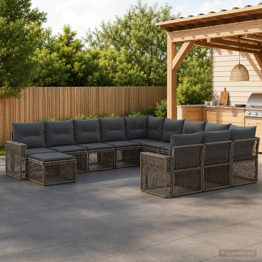 vidaXL Conjunto de sofás de jardín 12 uds. Gris y Gris Oscuro