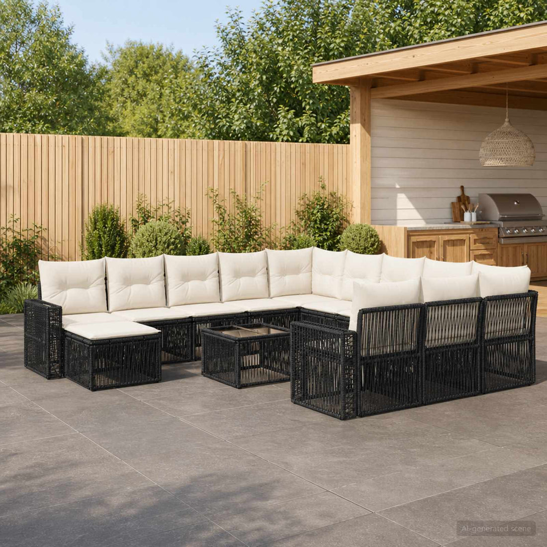 vidaXL Conjunto de sofás de jardín 13 uds. Negro y Blanco Crema
