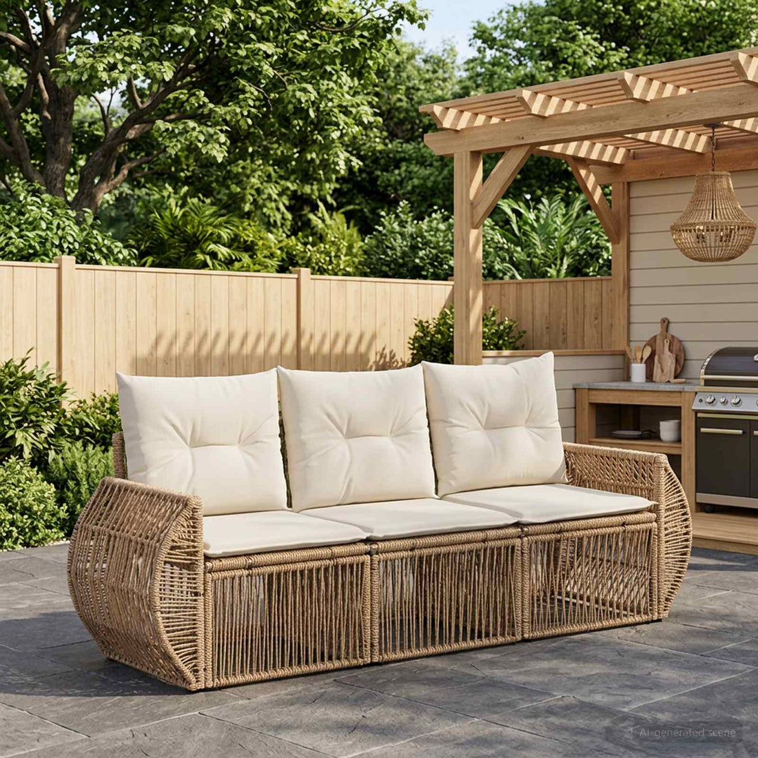 vidaXL Conjunto de sofás de jardín 3 uds. Beige y blanco crema