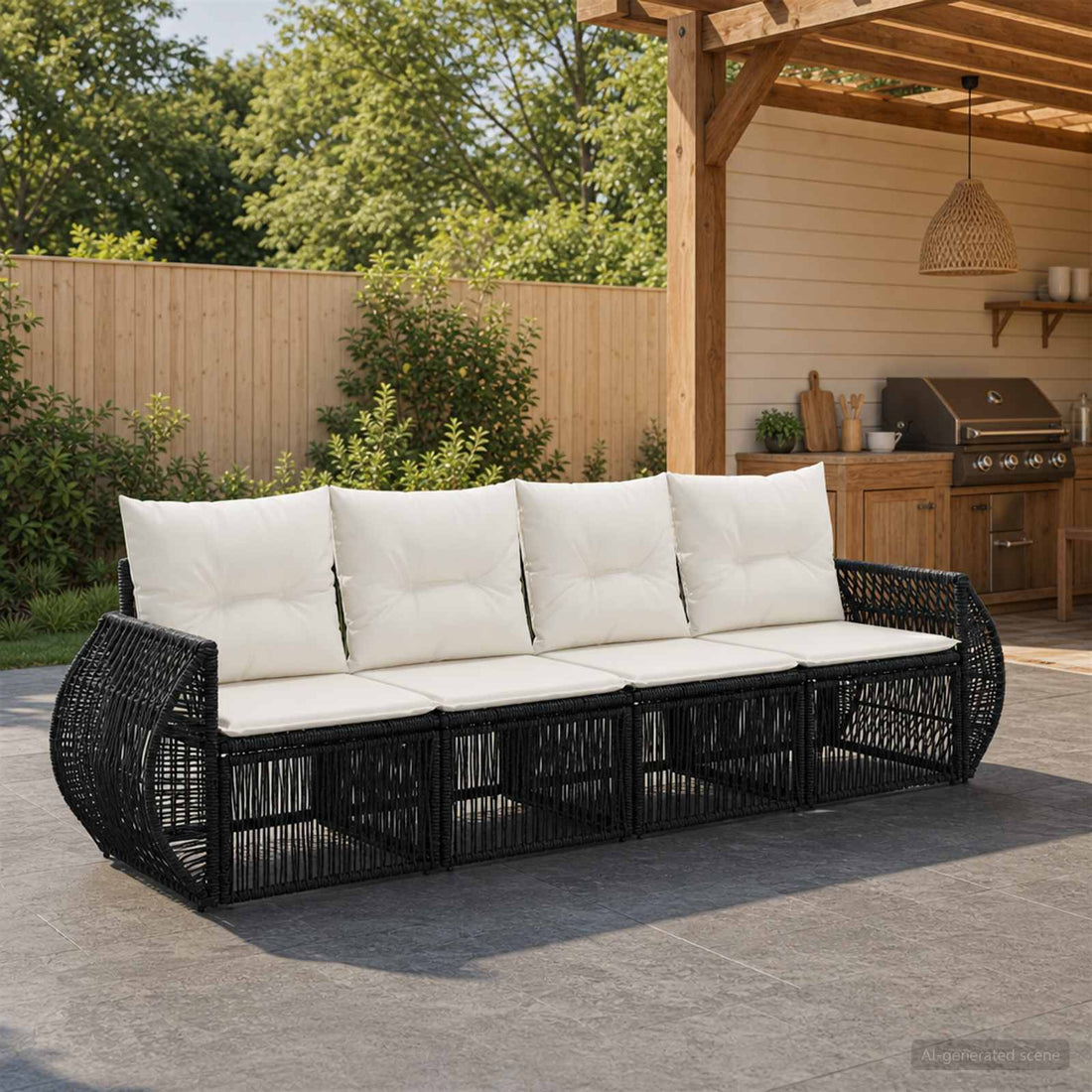 vidaXL Conjunto de sofás de jardín 4 uds. Negro y Blanco Crema