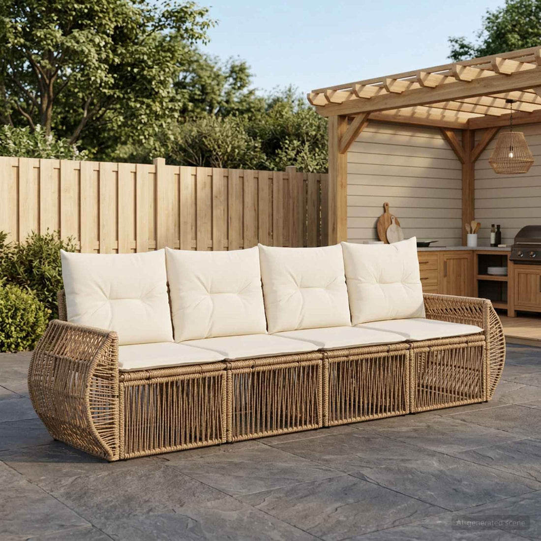 vidaXL Conjunto de sofás de jardín 4 uds. Beige y blanco crema