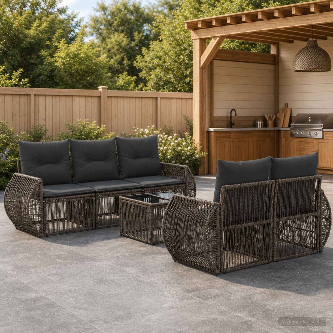 vidaXL Conjunto de sofás de jardín 6 uds. Gris ratán sintético