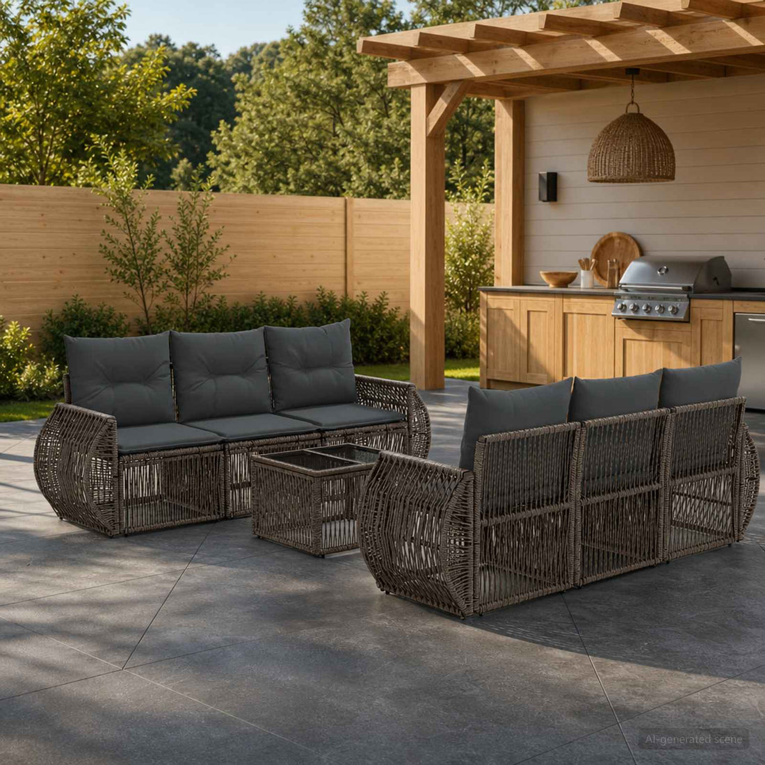 vidaXL Conjunto de sofás de jardín 7 uds. Gris ratán sintético
