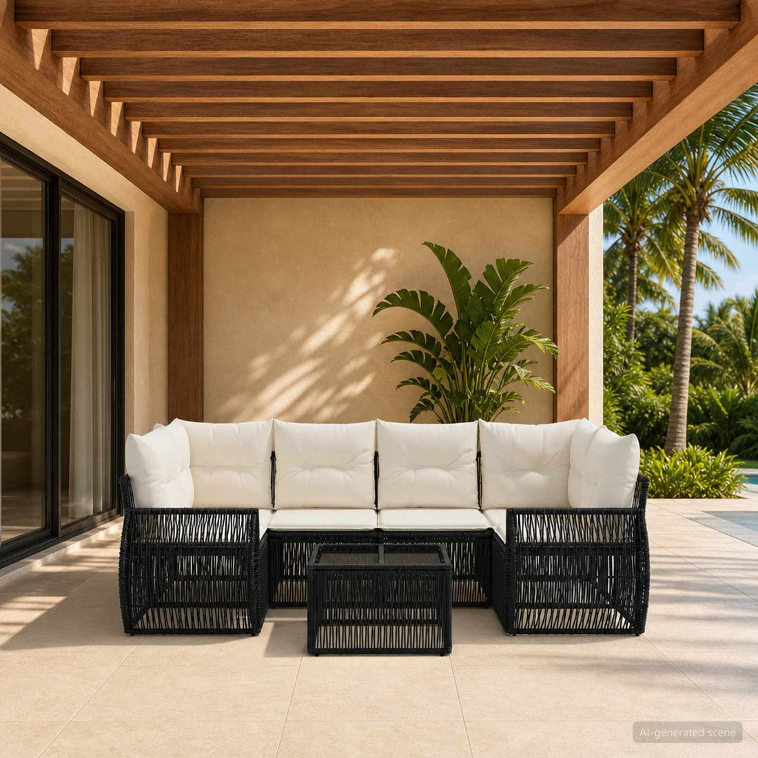 vidaXL Conjunto de sofás de jardín 7 uds. Negro ratán sintético