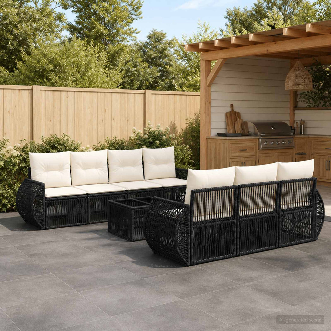 vidaXL Conjunto de sofás de jardín 8 uds. Negro ratán sintético