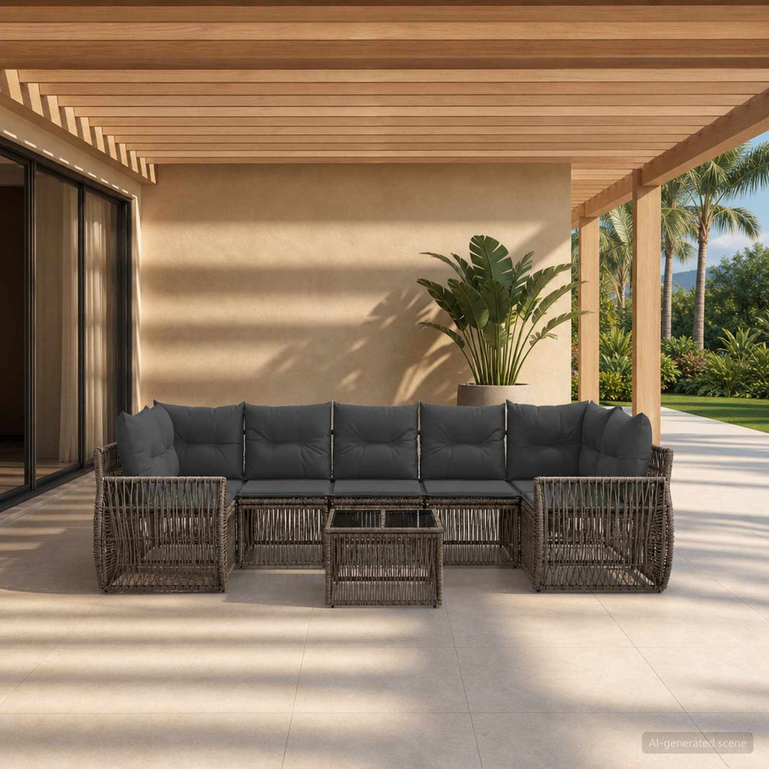 vidaXL Conjunto de sofás de jardín 8 uds. Gris ratán sintético