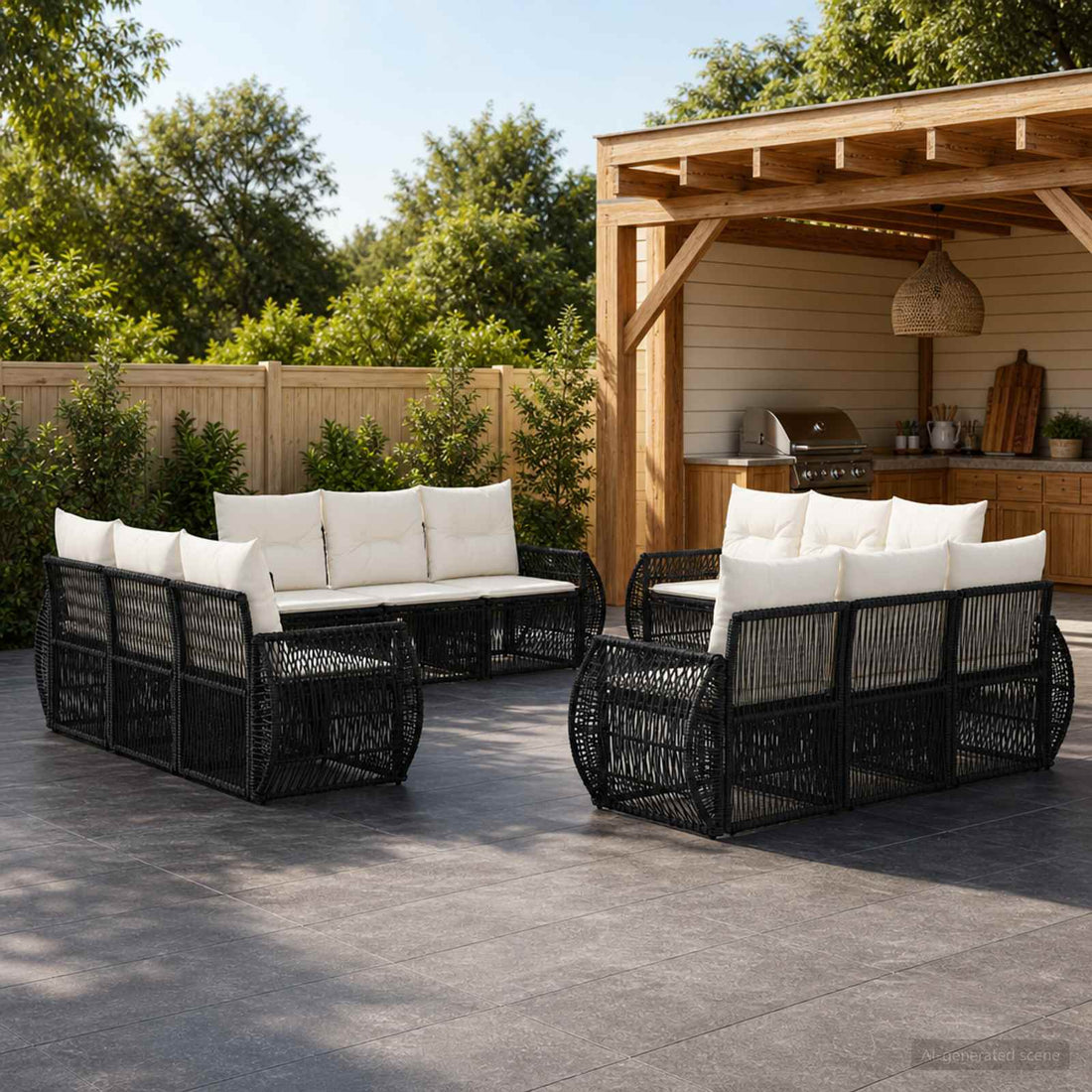 vidaXL Conjunto de sofás de jardín 12 uds. Negro y Blanco Crema