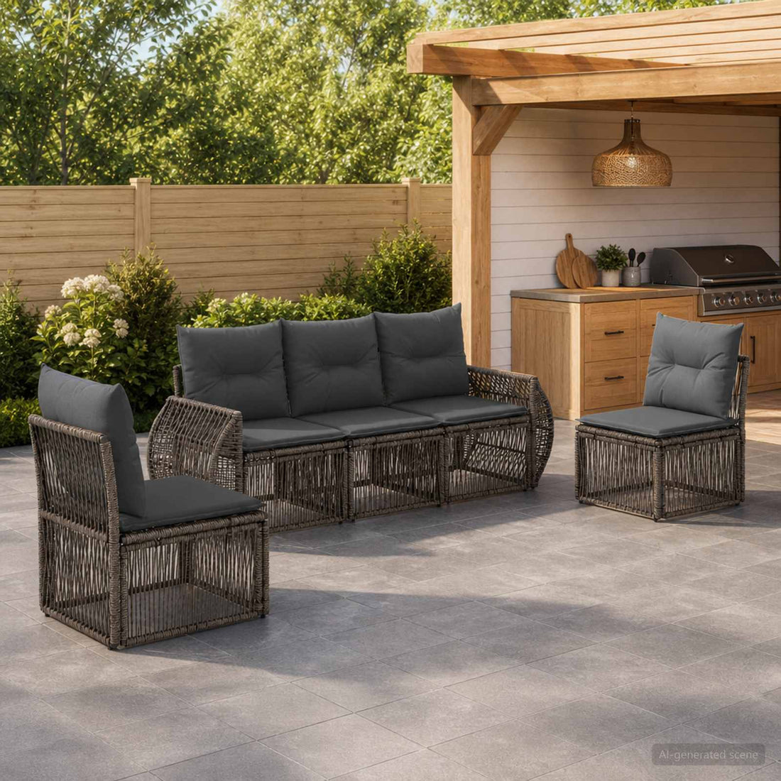 vidaXL Conjunto de sofás de jardín 5 uds. Gris y Gris Oscuro