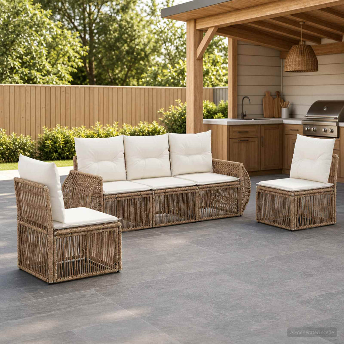 vidaXL Conjunto de sofás de jardín 5 uds. Beige y blanco crema