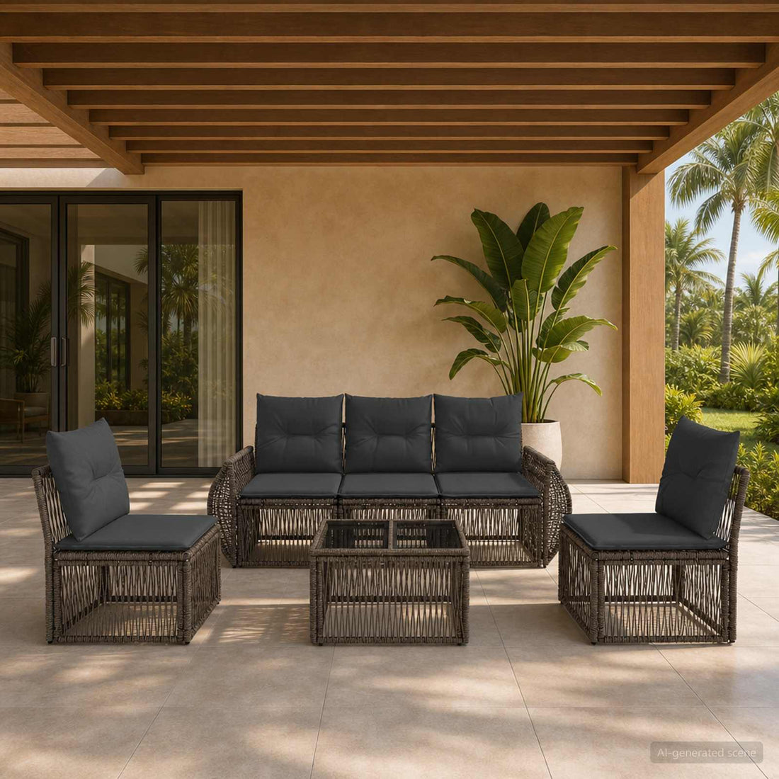 vidaXL Conjunto de sofás de jardín 6 uds. Gris y Gris Oscuro