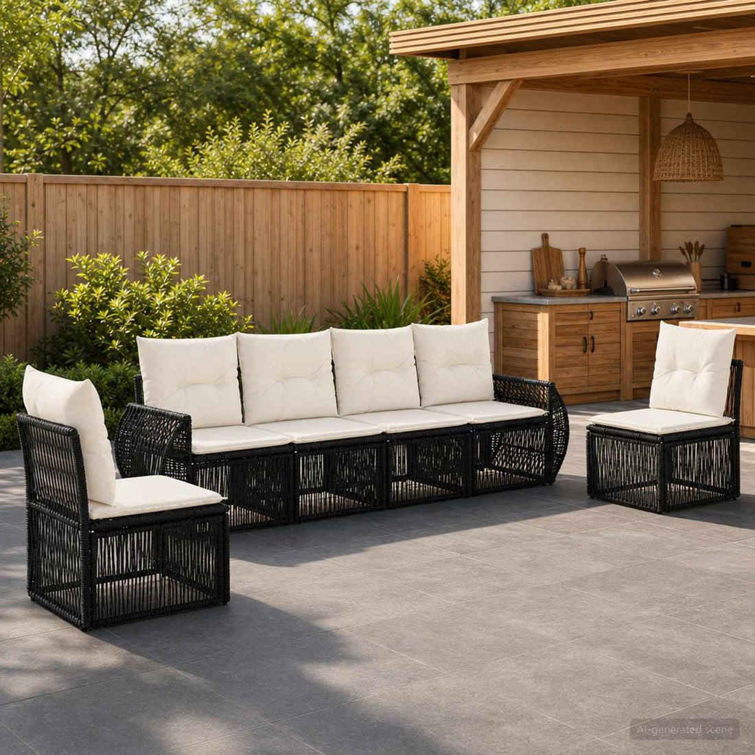 vidaXL Conjunto de sofás de jardín 6 uds. Negro y Blanco Crema