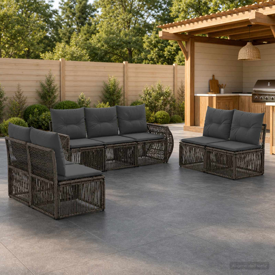 vidaXL Conjunto de sofás de jardín 7 uds. Gris y Gris Oscuro