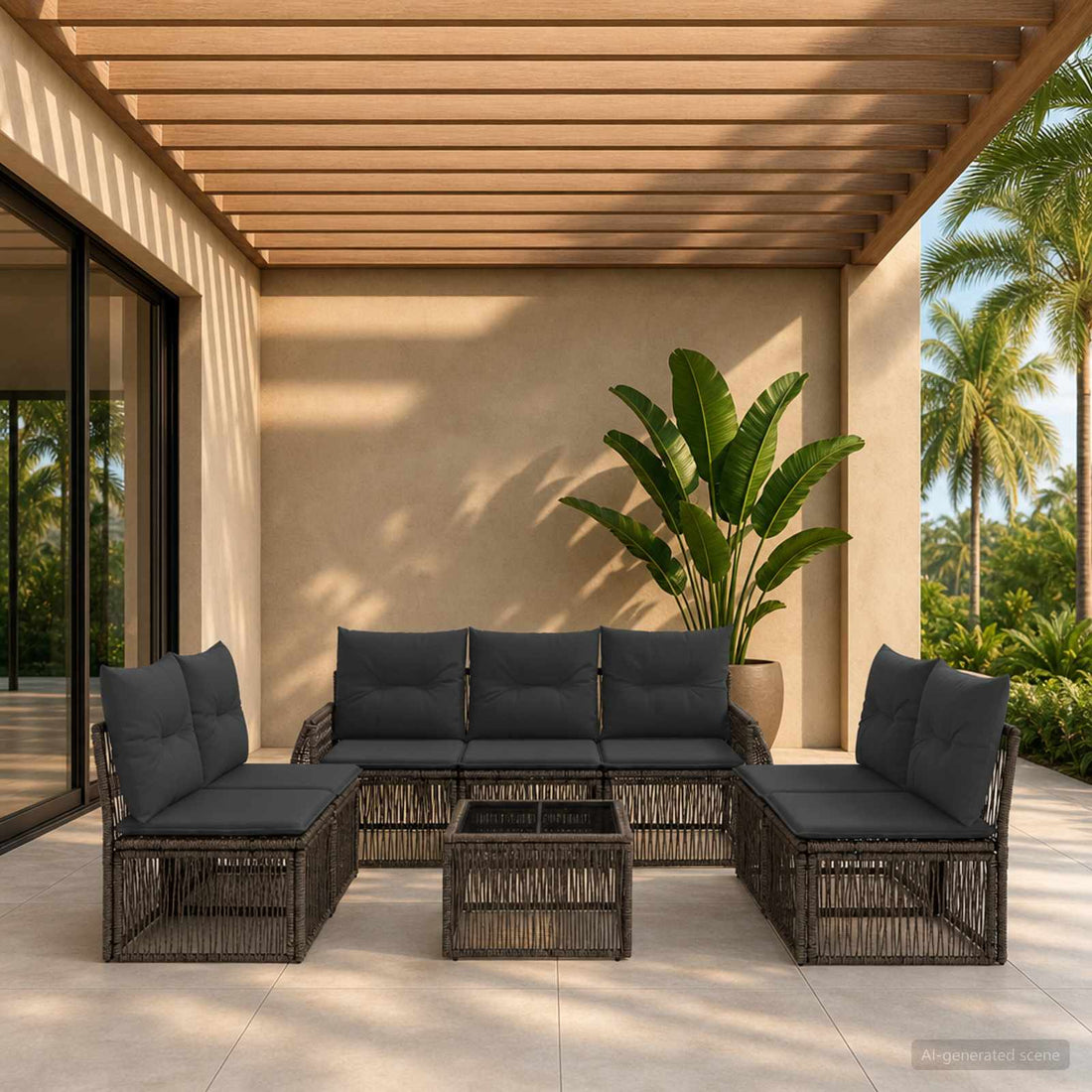 vidaXL Conjunto de sofás de jardín 8 uds. Gris y Gris Oscuro