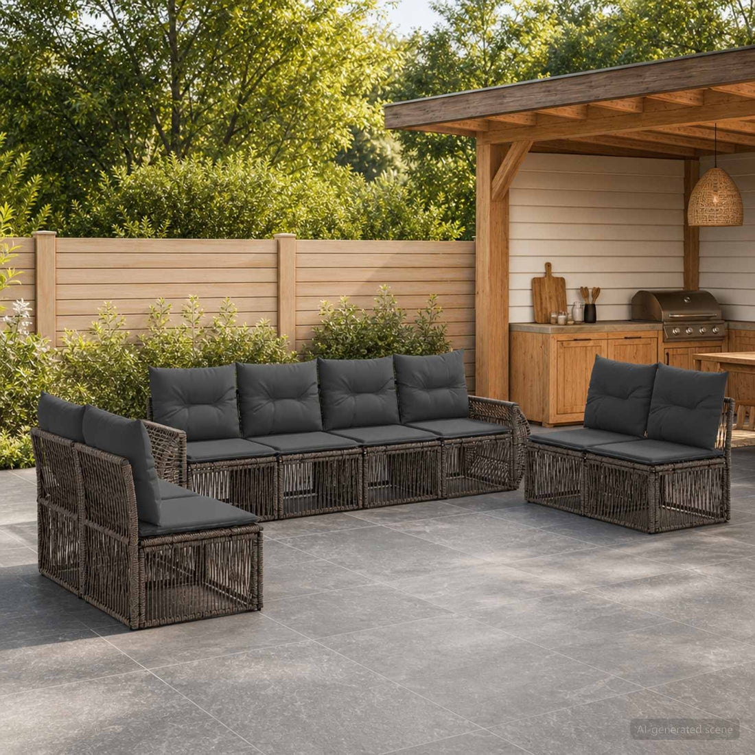 vidaXL Conjunto de sofás de jardín 8 uds. Gris y Gris Oscuro