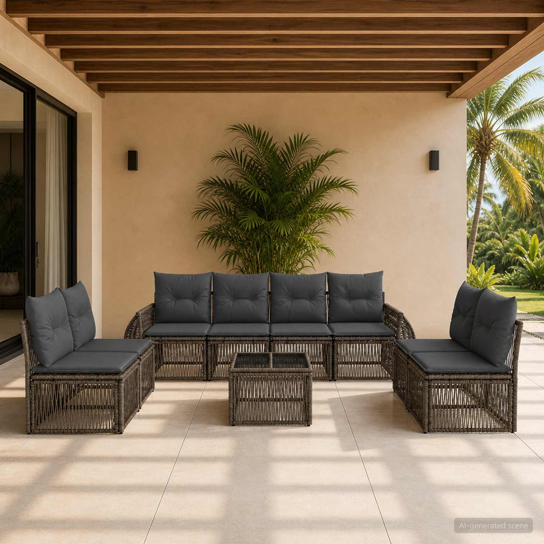 vidaXL Conjunto de sofás de jardín 9 uds. Gris y Gris Oscuro