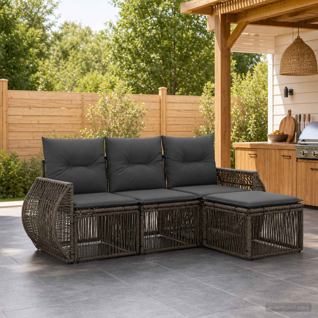 vidaXL Conjunto de sofás de jardín 4 uds. Gris y Gris Oscuro