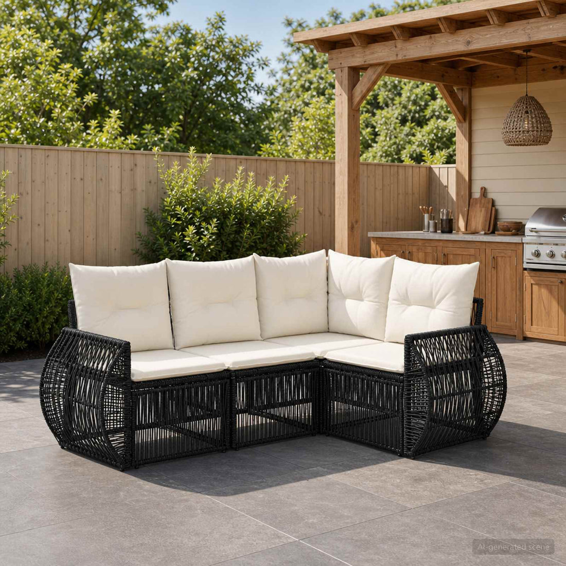 vidaXL Conjunto de sofás de jardín 4 uds. Negro y Blanco Crema
