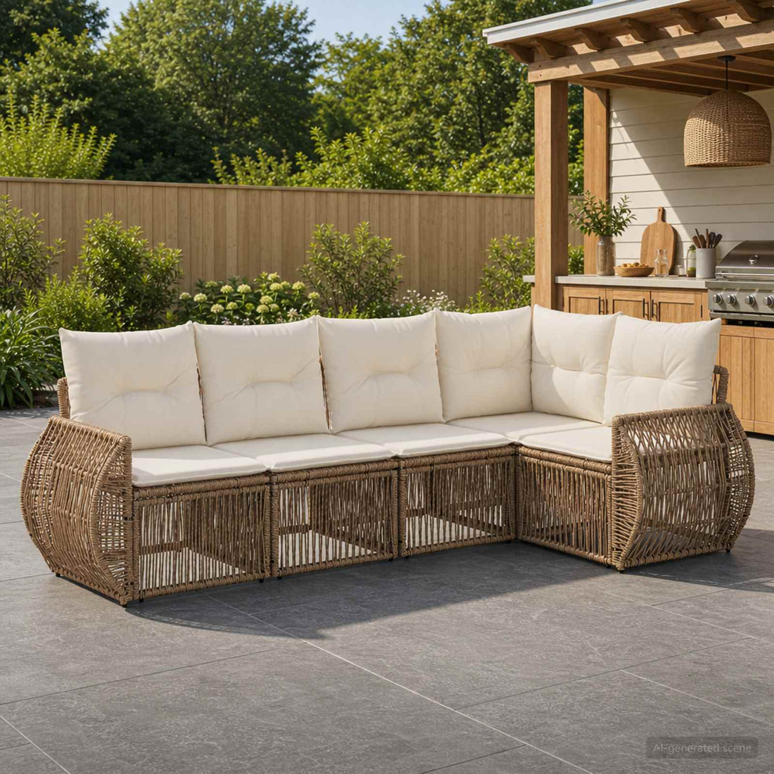 vidaXL Conjunto de sofás de jardín 5 uds. Beige y blanco crema