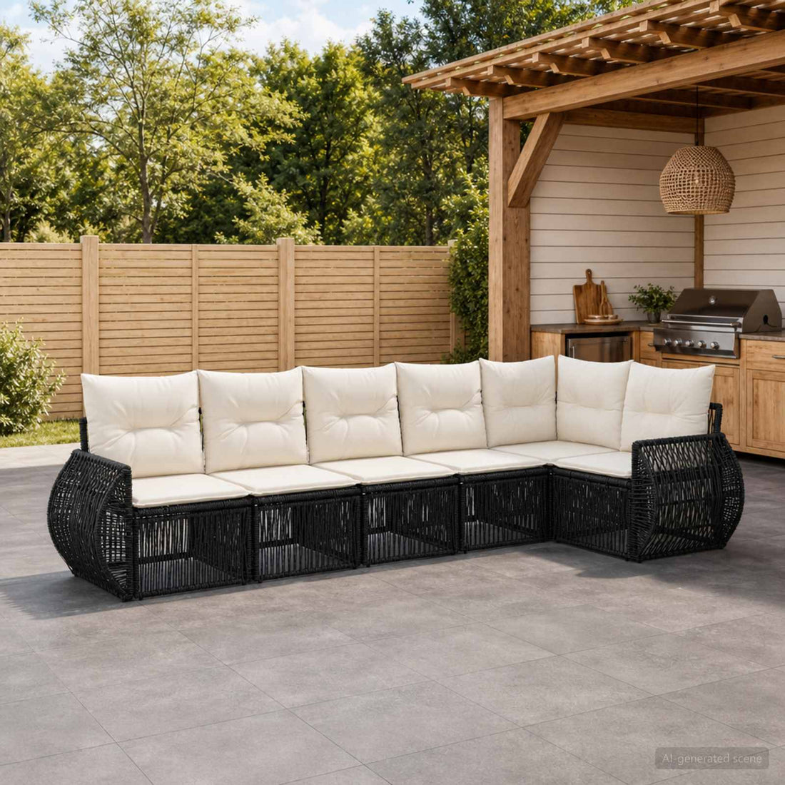 vidaXL Conjunto de sofás de jardín 6 uds. Negro y Blanco Crema