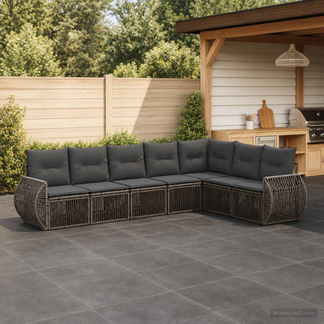 vidaXL Conjunto de sofás de jardín 7 uds. Gris y Gris Oscuro