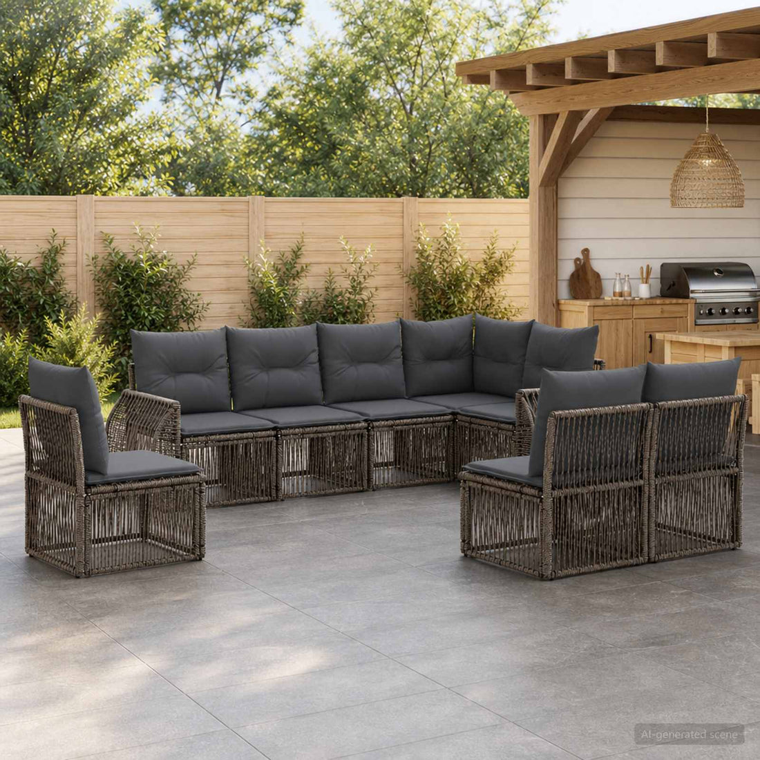 vidaXL Conjunto de sofás de jardín 8 uds. Gris y Gris Oscuro