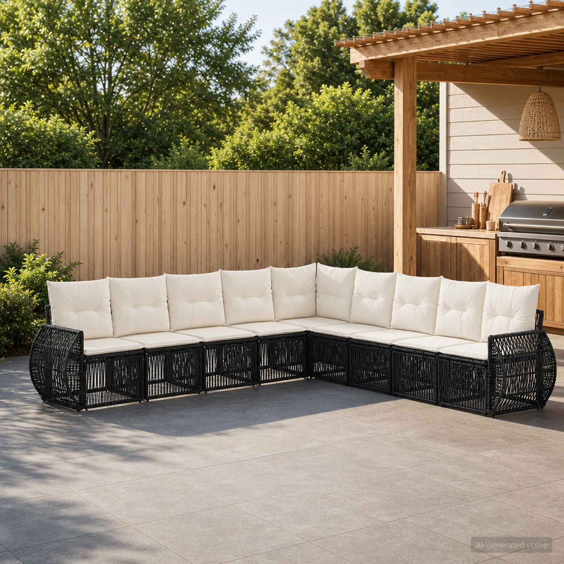 vidaXL Conjunto de sofás de jardín 9 uds. Negro y Blanco Crema