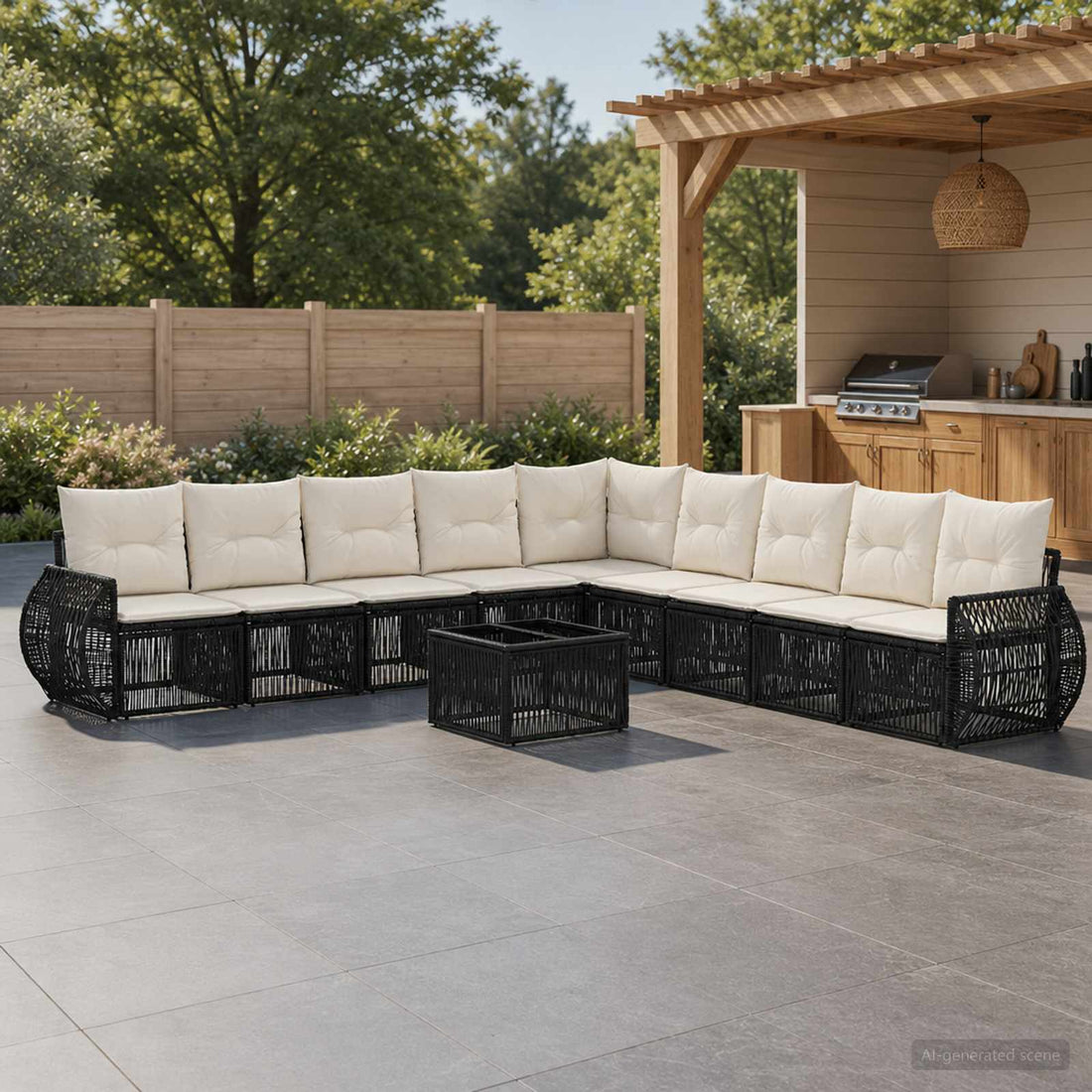 vidaXL Conjunto de sofás de jardín 10 uds. Negro y Blanco Crema