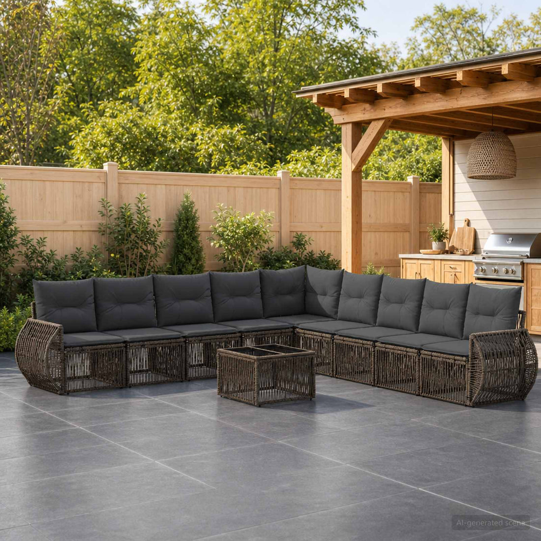 vidaXL Conjunto de sofás de jardín 10 uds. Gris y Gris Oscuro