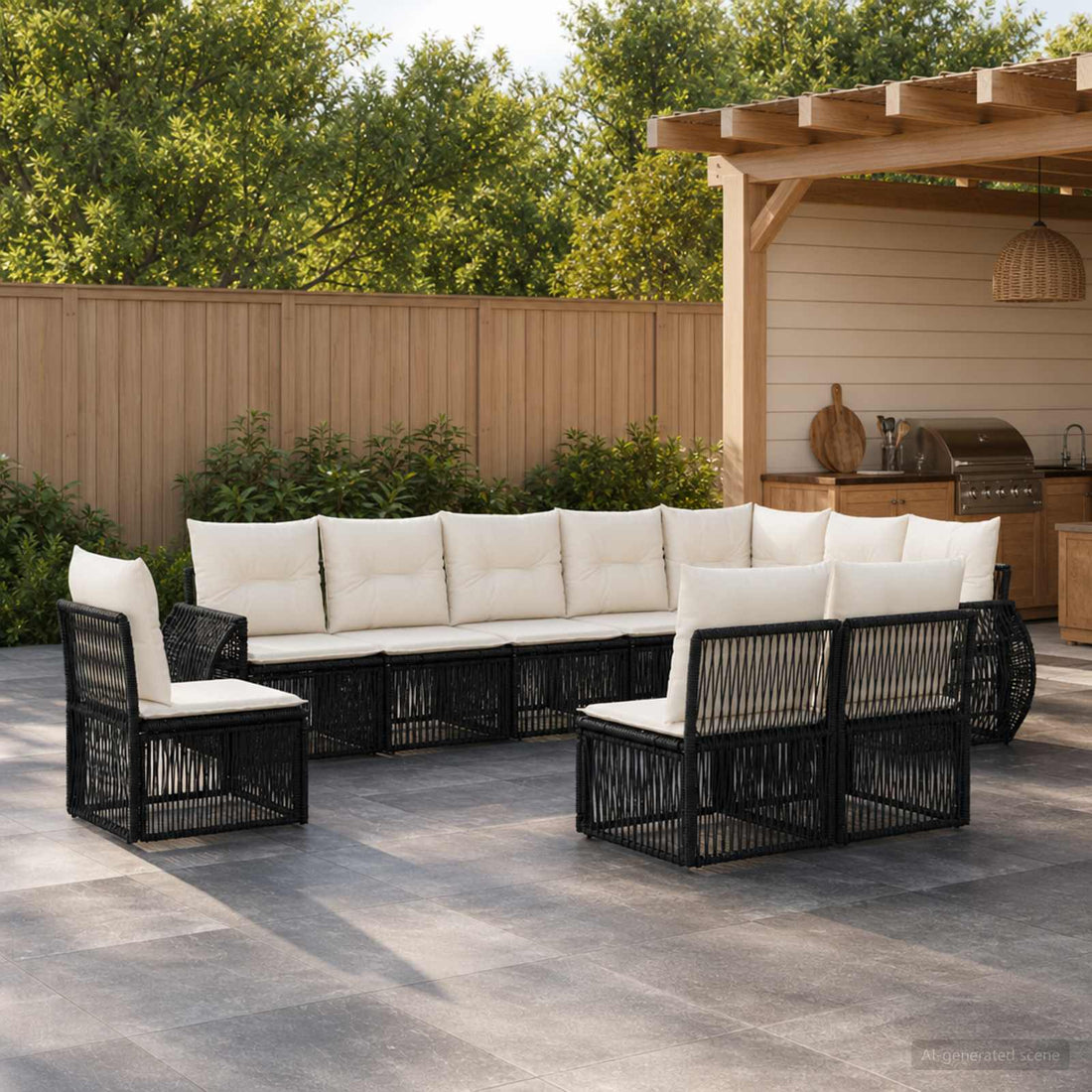 vidaXL Conjunto de sofás de jardín 10 uds. Negro y Blanco Crema
