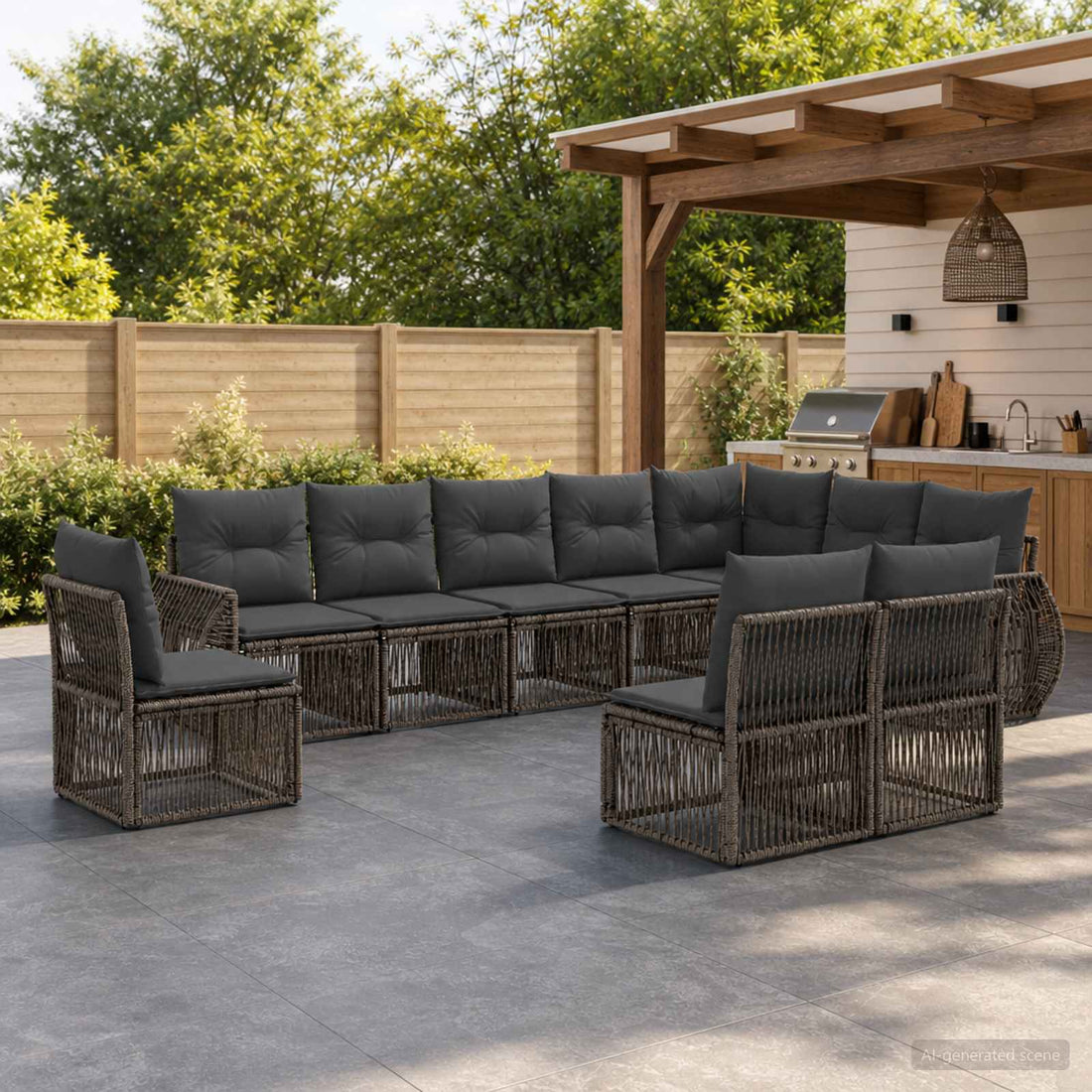 vidaXL Conjunto de sofás de jardín 10 uds. Gris y Gris Oscuro