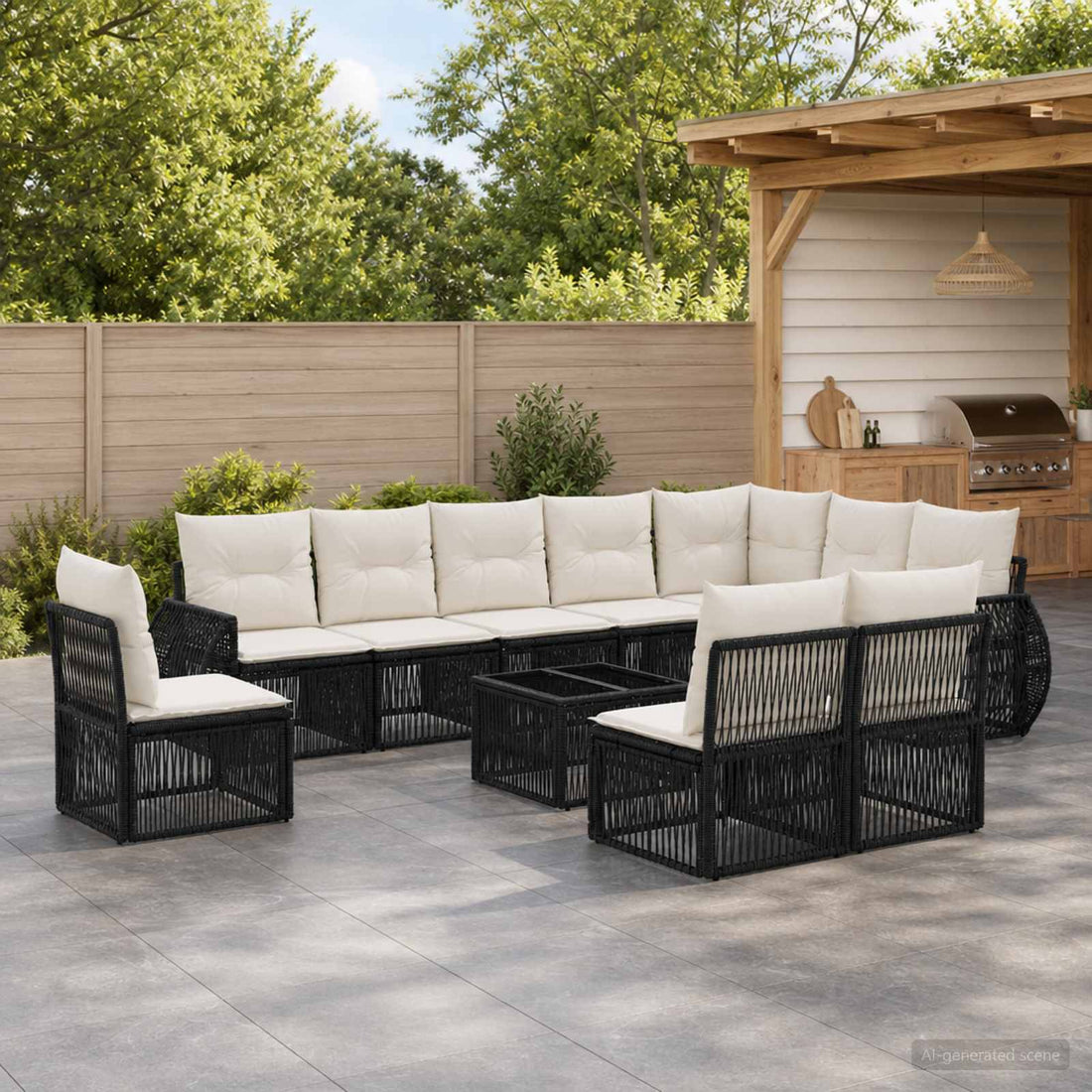 vidaXL Conjunto de sofás de jardín 11 uds. Negro y Blanco Crema