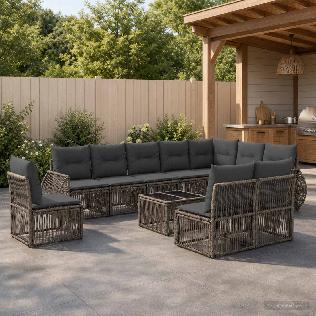 vidaXL Conjunto de sofás de jardín 11 uds. Gris y Gris Oscuro