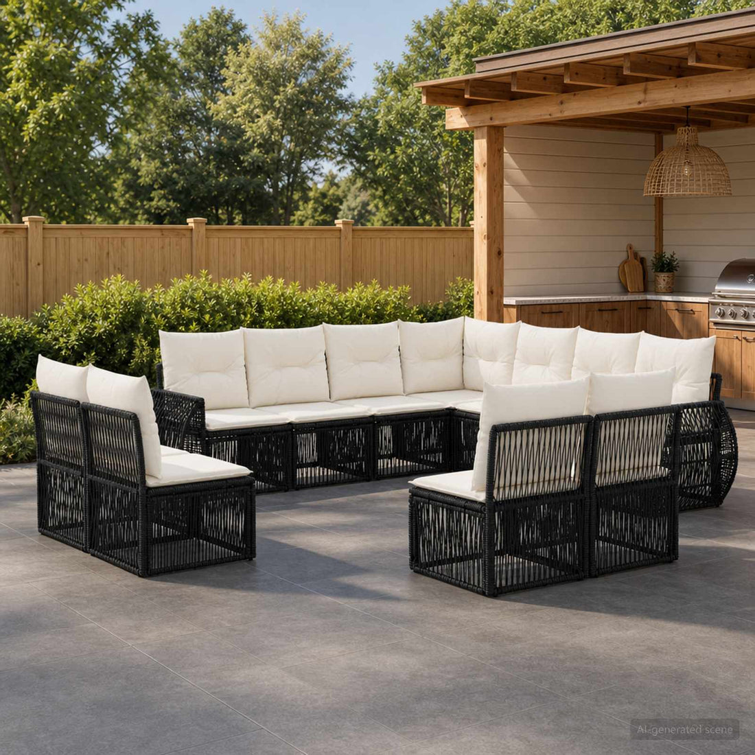 vidaXL Conjunto de sofás de jardín 11 uds. Negro y Blanco Crema