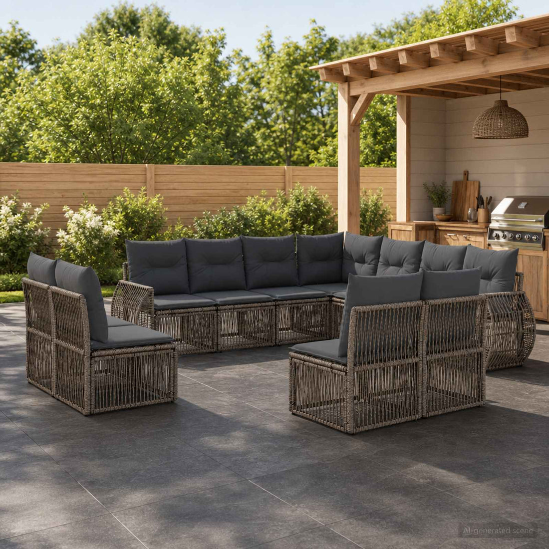 vidaXL Conjunto de sofás de jardín 11 uds. Gris y Gris Oscuro