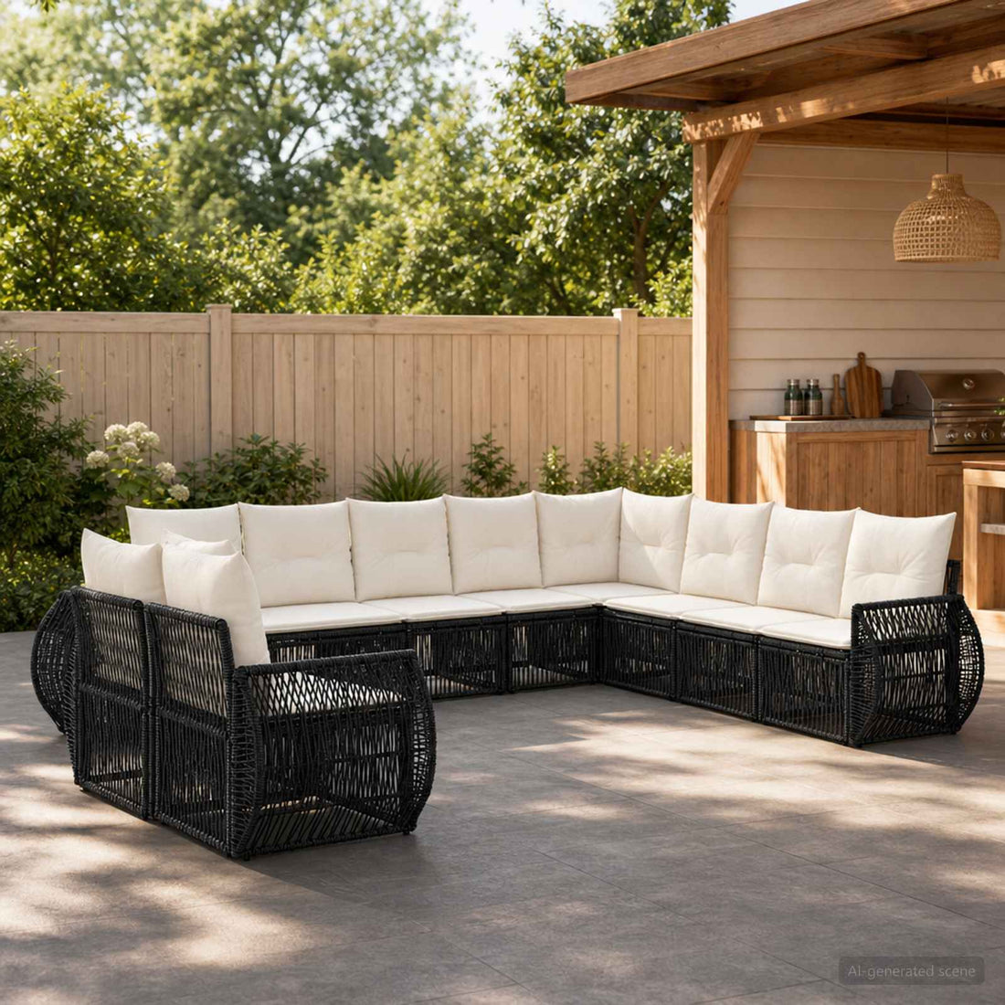 vidaXL Conjunto de sofás de jardín 10 uds. Negro y Blanco Crema