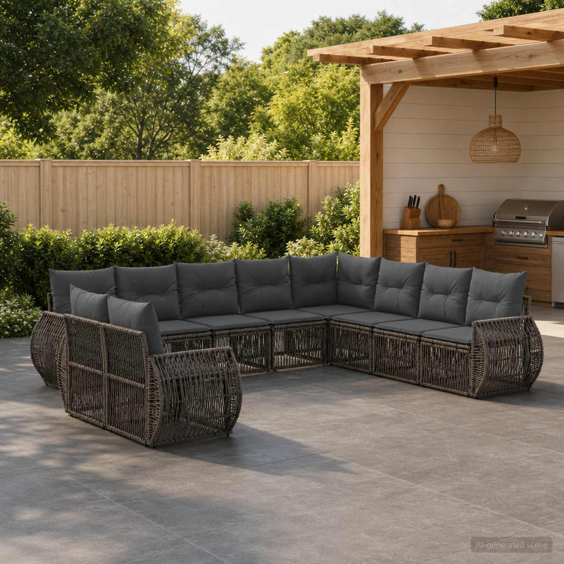 vidaXL Conjunto de sofás de jardín 10 uds. Gris y Gris Oscuro