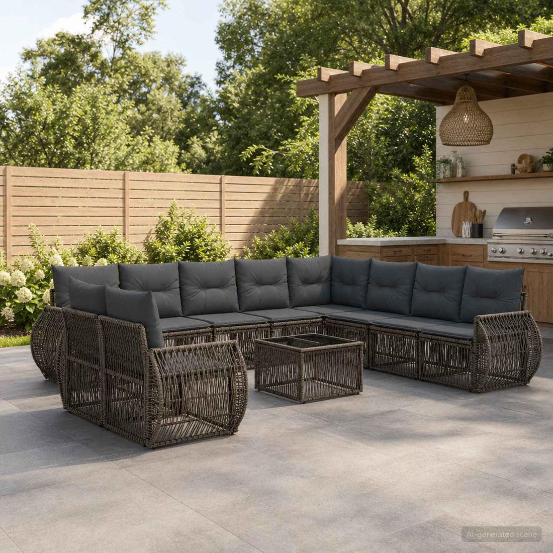 vidaXL Conjunto de sofás de jardín 11 uds. Gris y Gris Oscuro